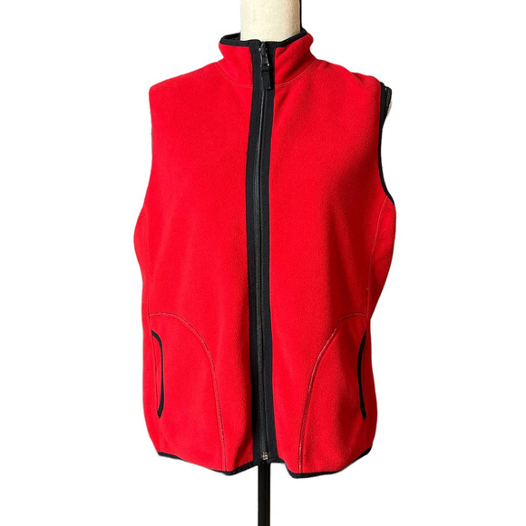 Fleece Zip-up Vest Reversible Black and White Houndstooth and Red Size M - Picture 4 of 6